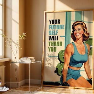 Retro Gym Girl Poster: Vintage Workout Motivation Art (Digital Download)