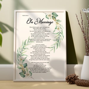 Kahlil Gibran Quote, On Marriage Gifts, Wedding Gift, Love Poem Gifts, The Art Of Marriage Poem Wall Art, Lovers Poem, Family Quotes Print