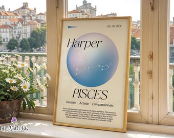 Pisces Zodiac Art Print: Custom Astrology Poster, Horoscope print (Digital Download)