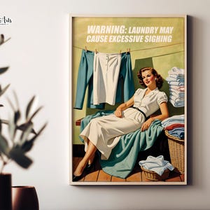Arte de pared de lavandería retro Impresión divertida de ama de casa retro Decoración de lavandería Arte de ama de casa retro Arte de pared de los años 50 Impresión de lavandería Arte retro de los años 70