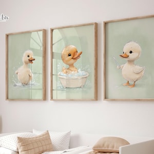 Watercolor Duck Nursery Print: Baby Shower print, Yellow Bathroom decor (Digital Download)