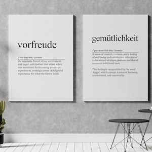 Gemutlichkeit, Vorfreude, cadeaux allemands, cadeau norvégien, impression Hygge, allemand dicton allemand affiche suédoise impression mot allemand impression scandi