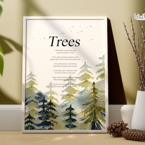 Poster della poesia "Alberi" di Joyce Kilmer, stampa della poesia, poster della poesia, stampa della poesia, regalo della poesia, regalo per gli amanti della poesia, citazione sulla natura, arte murale della poesia