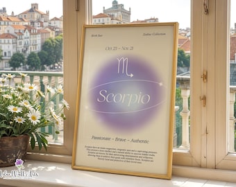 Zodiac poster Schorpioen: astrologie sterrenbeeld kunst aan de muur (digitale download)
