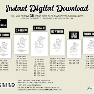 K&ouml;nnte beinhalten: Ein digitaler Sofort-Download von 36 druckbaren Bildern in verschiedenen Gr&ouml;&szlig;en und Verh&auml;ltnissen. Die Bilder zeigen eine Strichzeichnung einer Person, die an einem Tisch mit einem Getr&auml;nk sitzt. Der Text "Sofort-Download" befindet sich oben im Bild. Der Text "300 Dpi Hohe Aufl&ouml;sung" befindet sich in der oberen linken Ecke des Bildes. Der Text "DRUCKEN" befindet sich in der unteren linken Ecke des Bildes. Der Text "Lilac Wall Arts" befindet sich in der unteren rechten Ecke des Bildes.