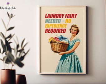 Retro Laundry Room Art Print: Retro 80s, Funny Housewife Decor (Digital Download)