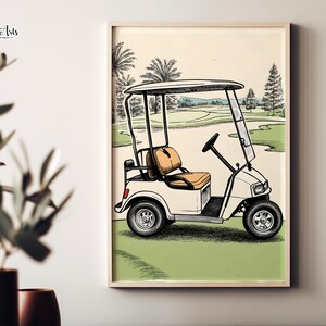 Wydruk wózka golfowego Akwarela Wydruk golfa Retro Golf Ścienna sztuka Golf Club Ścienna sztuka Sport dla miłośników golfa Prezenty golfowe Plakaty golfowe dla mężczyzn