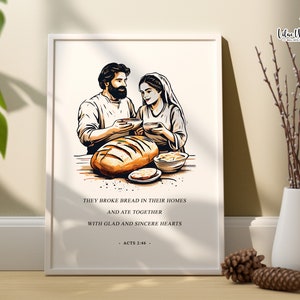 Acts 2:46 Christian kitchen Bible verse wall art, Broke Bread Together, Bible Kitchen Print, Dining area décor, Biblical posters Christian