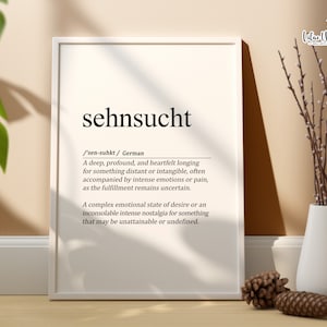 Affiche allemande Sehnsucht, Fernweh, définition Gezellig, impression Hygge, cadeau allemand, art suédois, art mural Allemagne, mots allemands, affiche deutsch