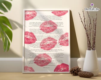 Pink Lips wall art Love Letter Print: Kisses poster, Coquette Room Decor (Digital Download)