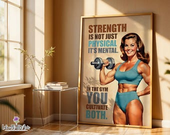 Retro Gym Print: Dumbbell Poster, Woman Gym Motivation Art (Digital Download)