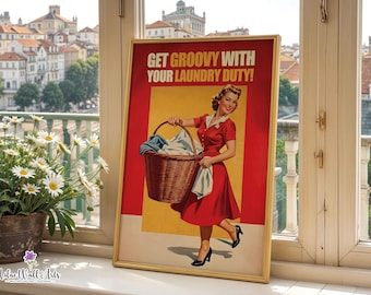 Laundry Room Poster: Retro laundry printable, Funny Vintage Style Art (Digital Download)