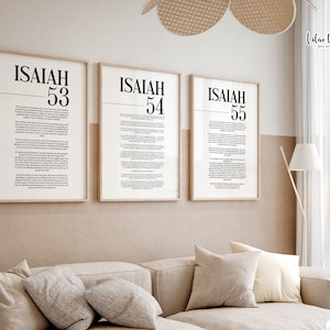 Set of 3 Isaiah wall art, isaiah 53, Isaiah 54, isaiah 55, Bible Poster, Bible verse wall art, Modern Christian Art, scripture art work