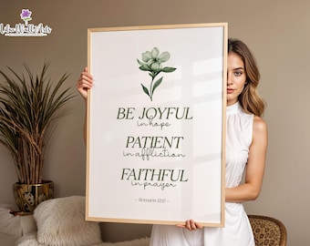 Romans 12:12 Bible Verse Print, Minimal Christian Art (Digital Download)