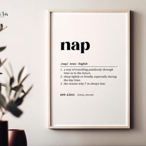 Nap Definition Sign | Funny Sleep Gifts | Bedroom Décor | Bedroom Wall Art | Above Bed Wall Art | Above Bed Decor | Bedroom Print | Home Art