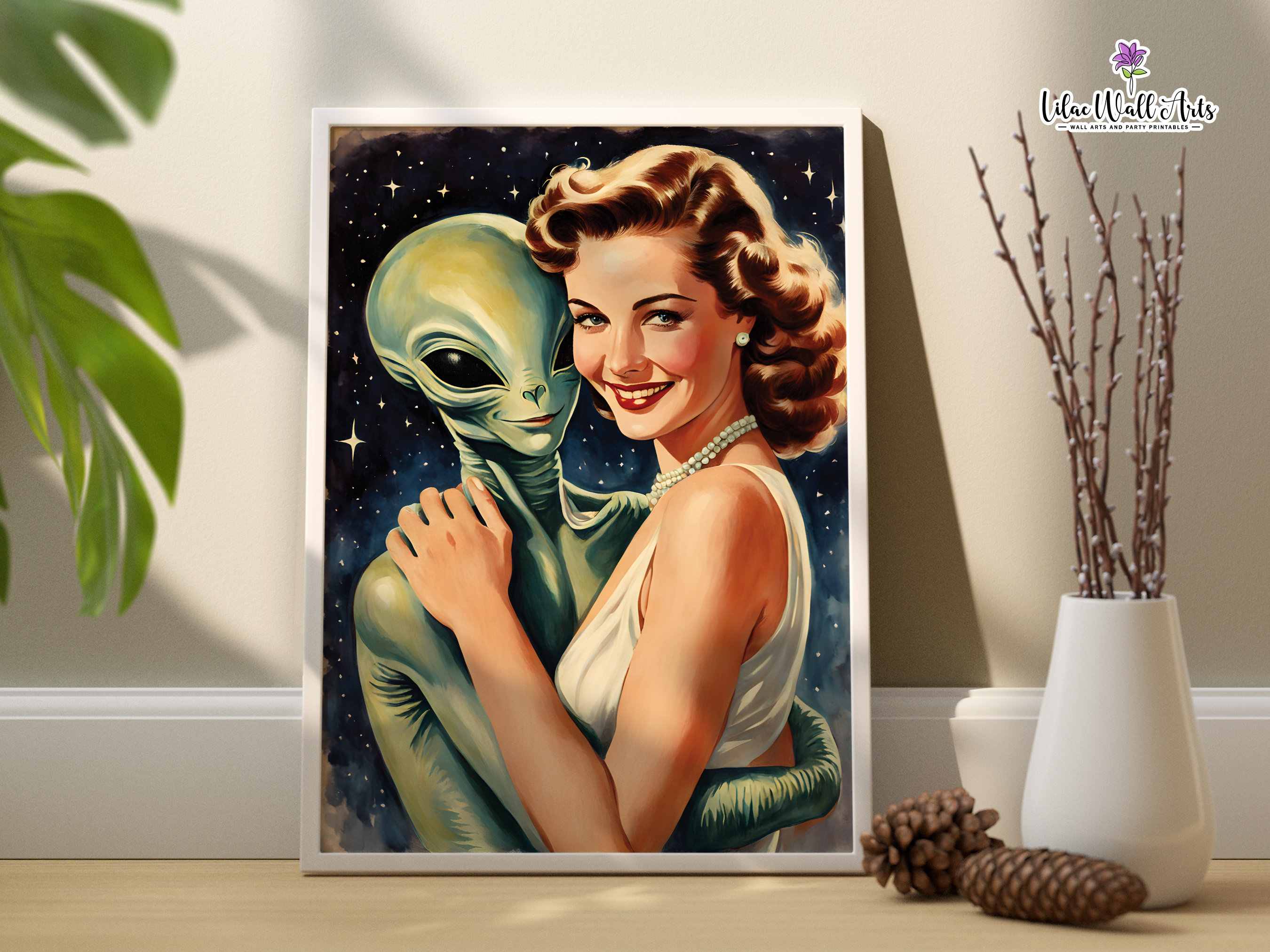 Retro Alien Abduction Art Print: 60s Housewife, UFO (digital
