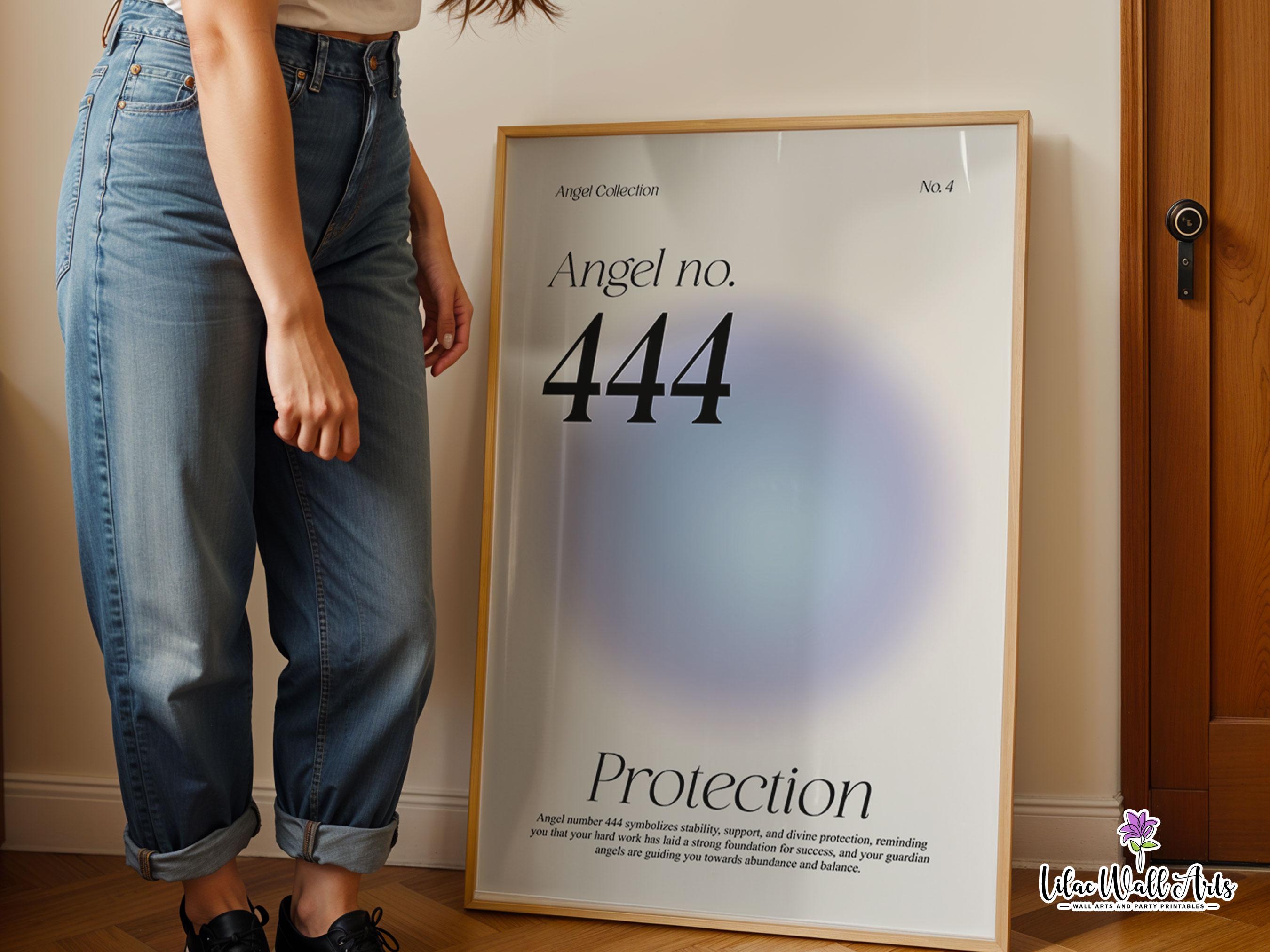 444 Angel Number Print: Blue Gradient Aura Art (digital Download