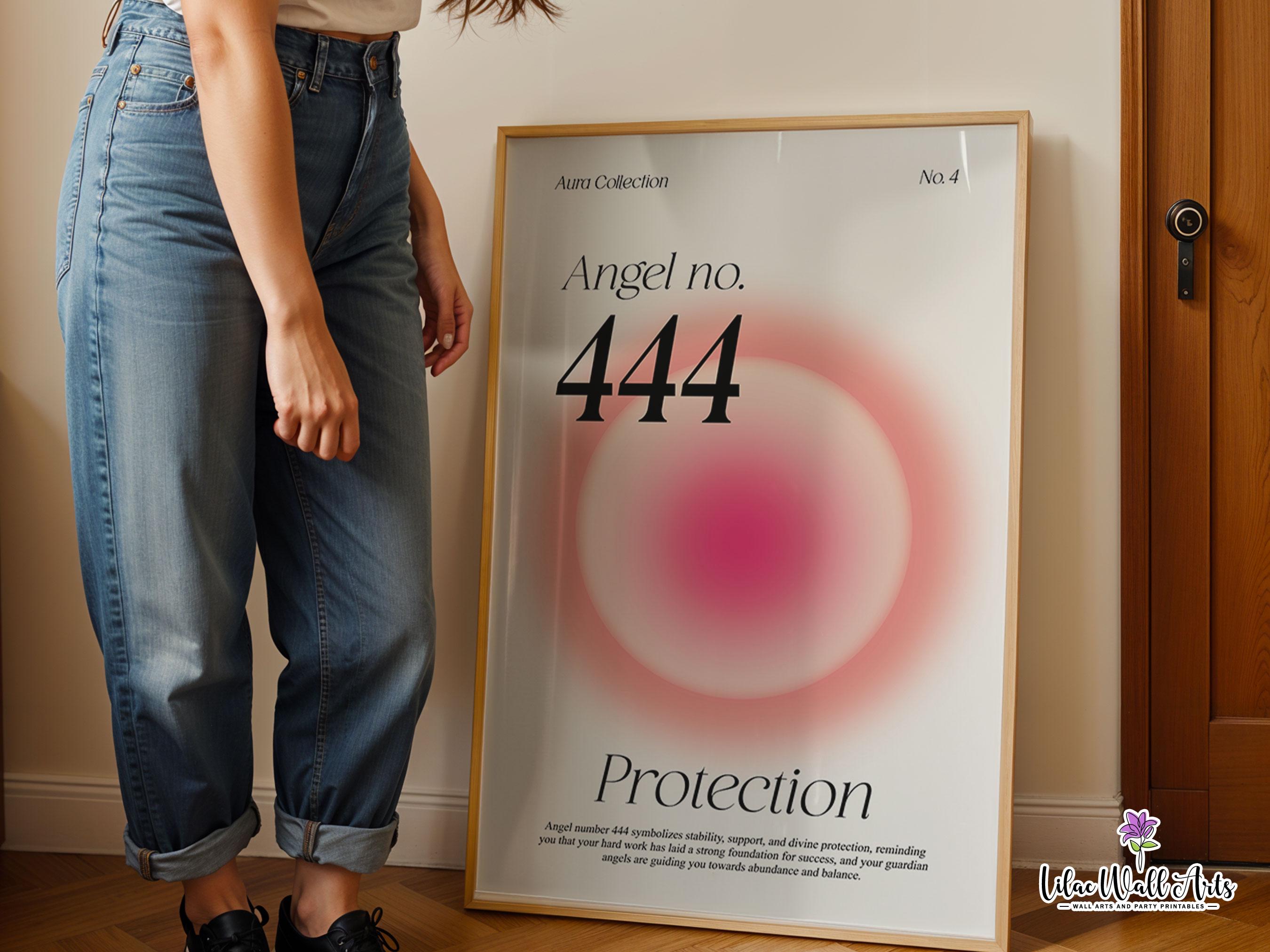 444 Angel Number Print: Protection Numerology Art, Aura Pink