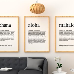 3 Piece Wall Art, Living room décor, Ohana Gift, Hawaii Poster, Aloha Poster, Hawaiian Family Print, Hawaii print, Hawaiian Language, nihao