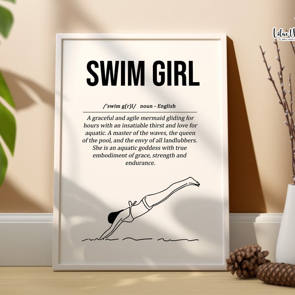Swim Girl Definition, Swim Print, Swim Poster, Girl Swimming Poster, Swim Team Gifts, Swimming Wall Art, Swimmer Gift, Swim Coach Gift