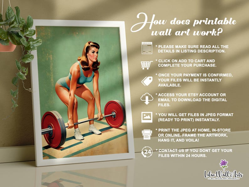 Retro Female Bodybuilding Print: 70s Gym Motivation Art, Home Gym Decor Weightlifting (Digital ) image 6