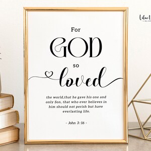 John 3:16 | For God So Loved | Bible Verse Wall Art | Minimalist Scripture | Baptism gift | Scripture Art | Christian Sign | Religious Gift