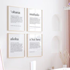 Set of 4 Hawaiian Art, Aloha Art Print, Hawaii décor, Ohana print, Mahalo, Beach wall art, Aloha Wall Art, Aloha Printable Art, A Hui Hou