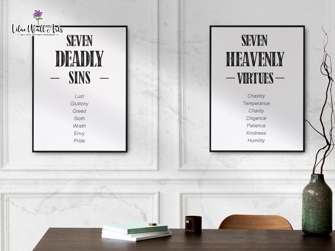 Seven Heavenly Virtues Seven Deadly Sins Bible Verse Wall Art Set of 2