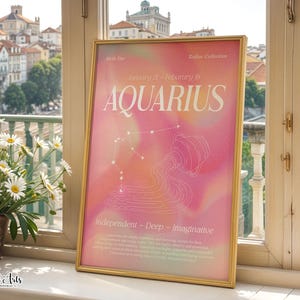 Aquarius poster print : Pink Aura art, Zodiac Astrology Poster (Digital Download)