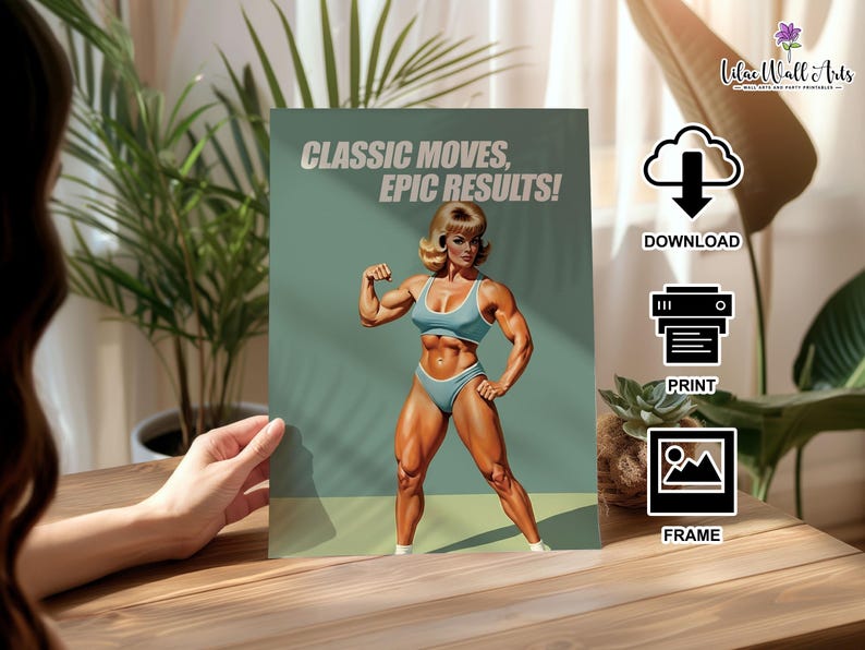 Retro Gym Girl Poster: Female Bodybuilding, Workout print, Fitness Motivation Wall Art (Digital) image 4