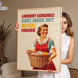 Retro Laundry Room Print: Happy housewife print (Digital Download)