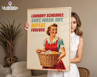 Retro Laundry Room Print: Happy housewife print (Digital Download)