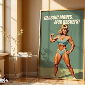Retro Gym Girl Poster: Female Bodybuilding, Workout print, Fitness Motivation Wall Art (Digital) image 1