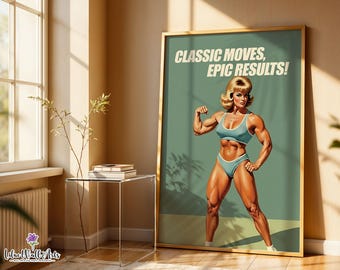 Retro Gym Girl Poster: Female Bodybuilding, Workout print, Fitness Motivation Wall Art (Digital)