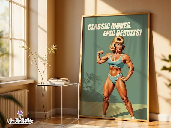 Retro Gym Girl Poster: Female Bodybuilding, Workout print, Fitness Motivation Wall Art (Digital)