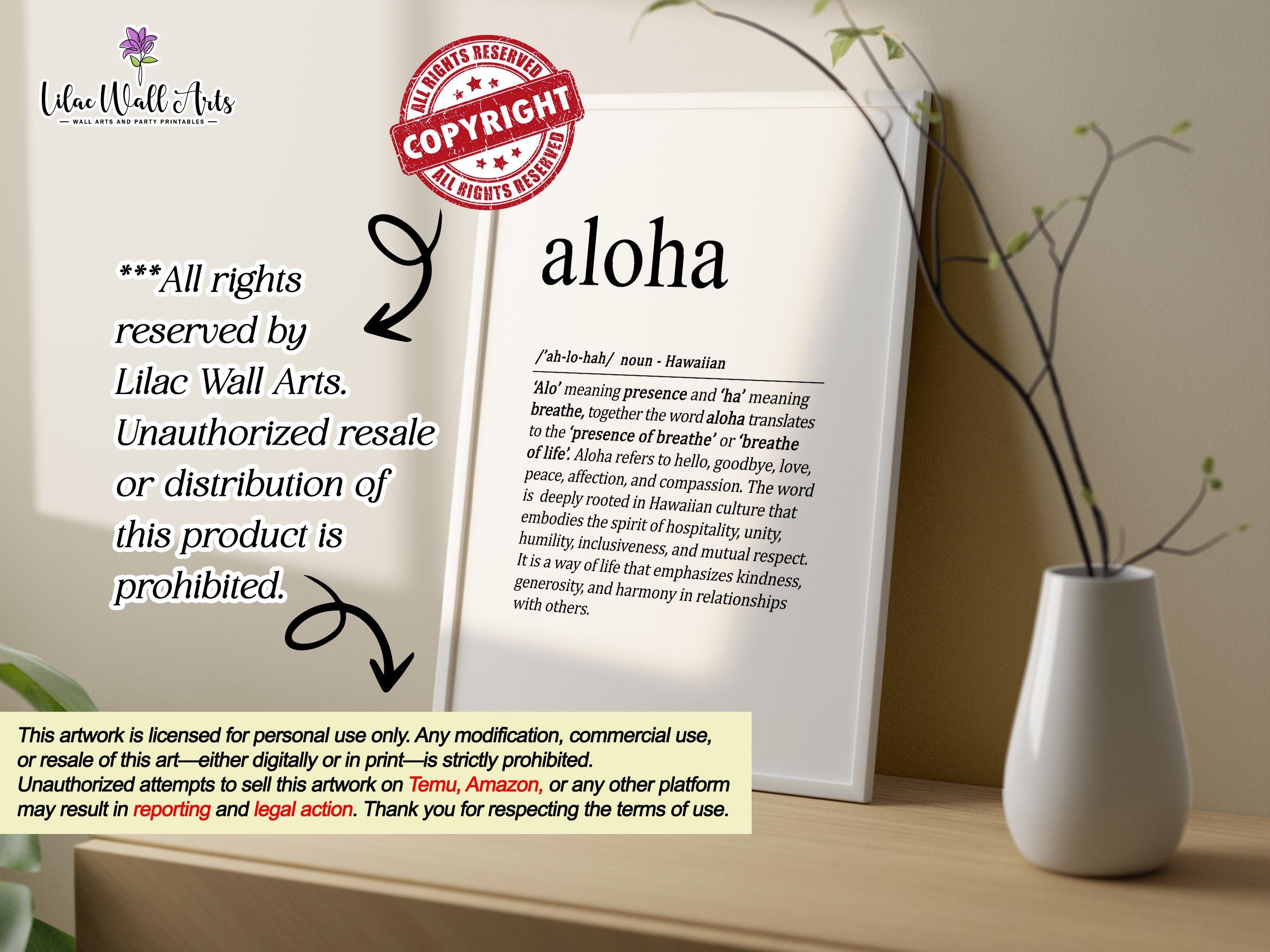 Aloha Definition Print: Hawaiian Wall Art, Aloha Poster (digital