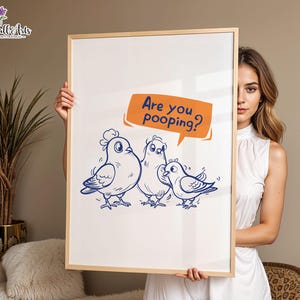 Póster divertido para baño, impresión con la frase "¿Estás haciendo caca?", impresión artística de una paloma divertida, impresión azul moderna, decoración sarcástica para el hogar, impresión con caca, regalo para amantes de las aves, baño.