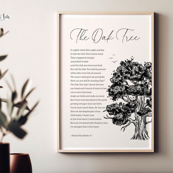 The Oak Tree poem by Johnny Ray Ryder Jr, Poem wall art, Oak Tree Art print, Famous Poem Gift, Forester Gifts Digital Poem Printable Digital