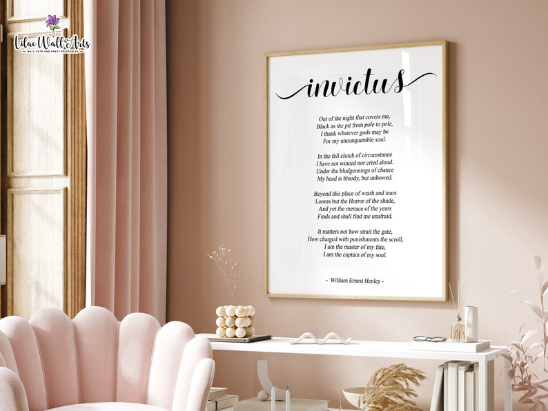 Invictus Poem Art Print: William Ernest Henley, Inspirational Poetry ...
