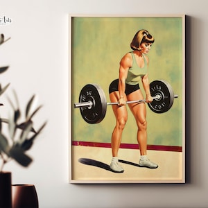 Retro gym poster: Bodybuilding Female Fitness, Weightlifting Gym Wall Art (Digital Download)