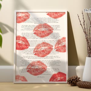 Póster de labios rojos, impresión de carta de amor, póster rosa y rojo, arte de pared con carta de amor, impresión de Je t'aime, Lovecore, impresión romántica de labios con besos de lápiz labial
