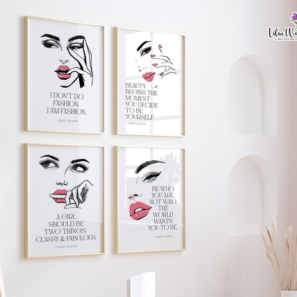 Set of 4 Beauty Quotes, Glam wall art, Pink Coquette Room Décor, feminist poster, Teenage girl gift, Posters Aesthetic High Heels Wall Art