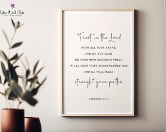 Sprüche 3:5-6 Schrift Kunstdruck, Vertrauen auf den Herrn (digitaler Download)