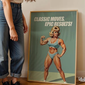Retro Gym Girl Poster: Female Bodybuilding, Workout print, Fitness Motivation Wall Art (Digital) image 2
