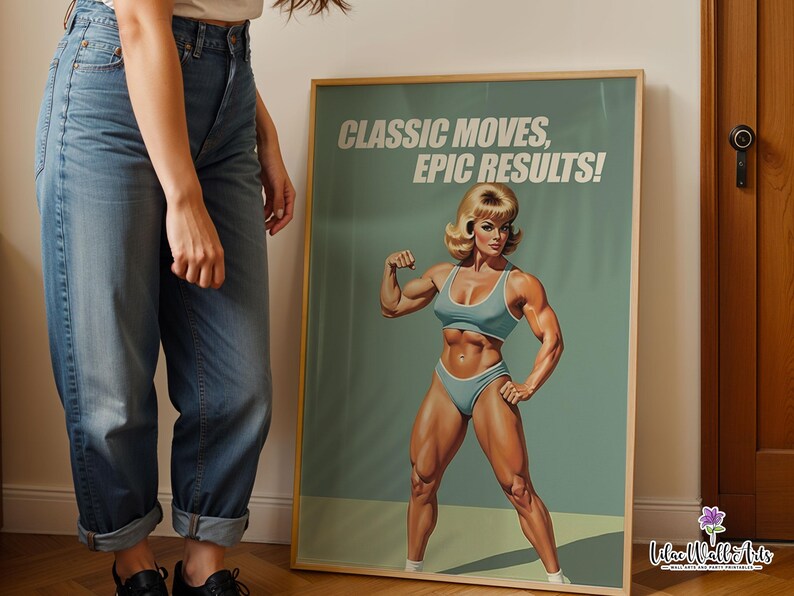 Retro Gym Girl Poster: Female Bodybuilding, Workout print, Fitness Motivation Wall Art (Digital) image 2