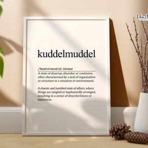 Cadeaux allemands Kuddelmuddel, définition Gezellig, Deutschland, Gemutlichkeit, cadeau Allemagne, impression néerlandaise, impression d&#39;art allemand, impression mot allemand
