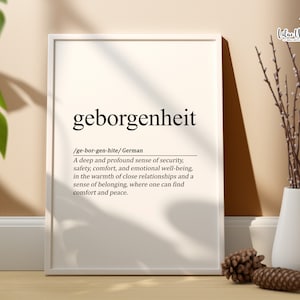 Affiche allemande Geborgenheit, Deutschland, Allemagne, Deutsch, impression mot allemand, allemand imprimable, affiche allemande, impression Hygge, Gemutlichkeit