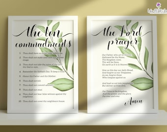 Lord's Prayer & Ten Commandments Art Prints: Christian Home Decor (Digital Download)