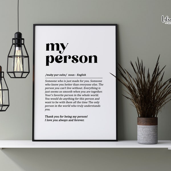 My Person Definition Print | You're My Person | Best Friend Gift | Sister Gift | Bridesmaid Gift | Soulmate gift | Boyfriend Girlfriend gift