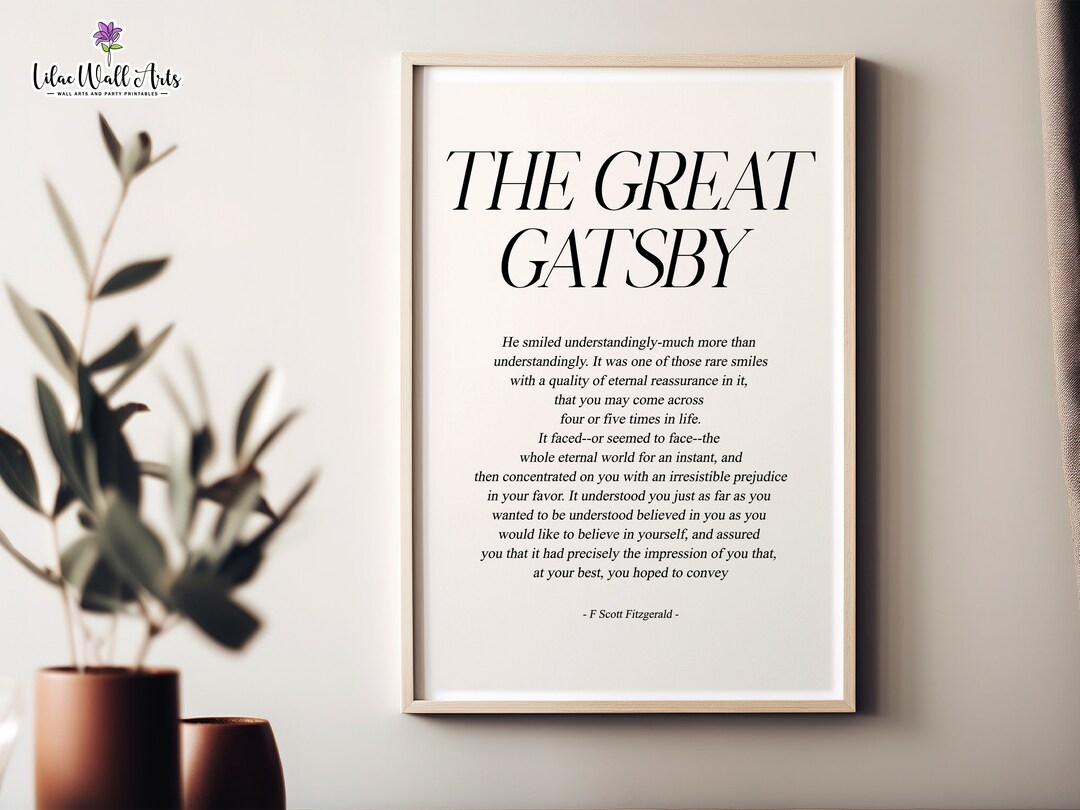 The Great Gatsby Poster, F Scott Fitzgerald Wall Art, Classic ...